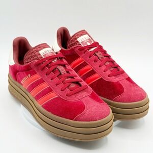 Adidas Gazelle Bold Bright Red Velvet Platform Shoes Size 9 Womens IG4388, NIB